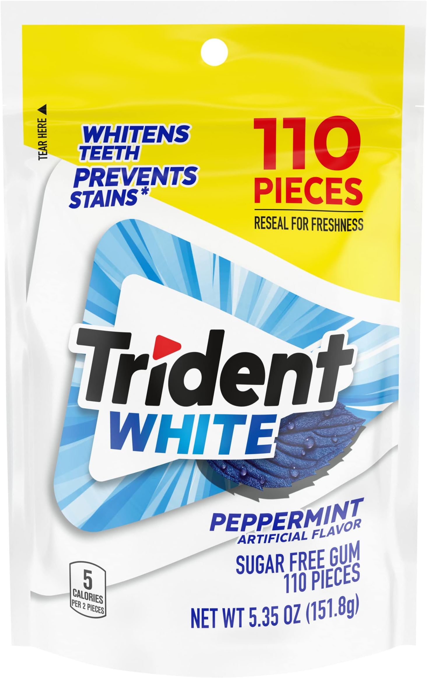 Trident, White Gum Pouch - Peppermint, 110 Count