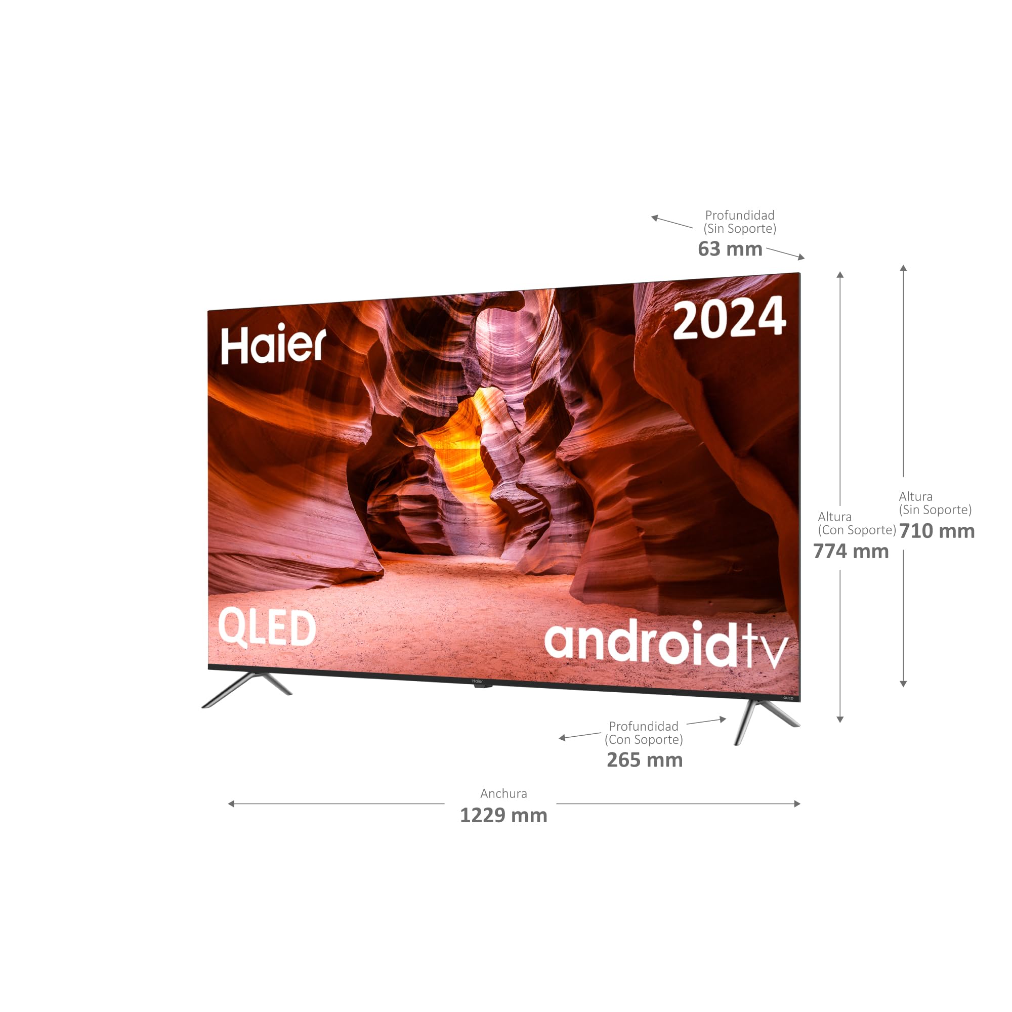 Haier QLED 4K UHD H55K705UG, 55", Smart TV, Android 11, Dolby Audio, HDR 10, Control Remoto Inteligente, Google Assistant, Bluetooth 5.1, DBX TV, HDMI 2.1 x 4, Sin Marcos, 2024