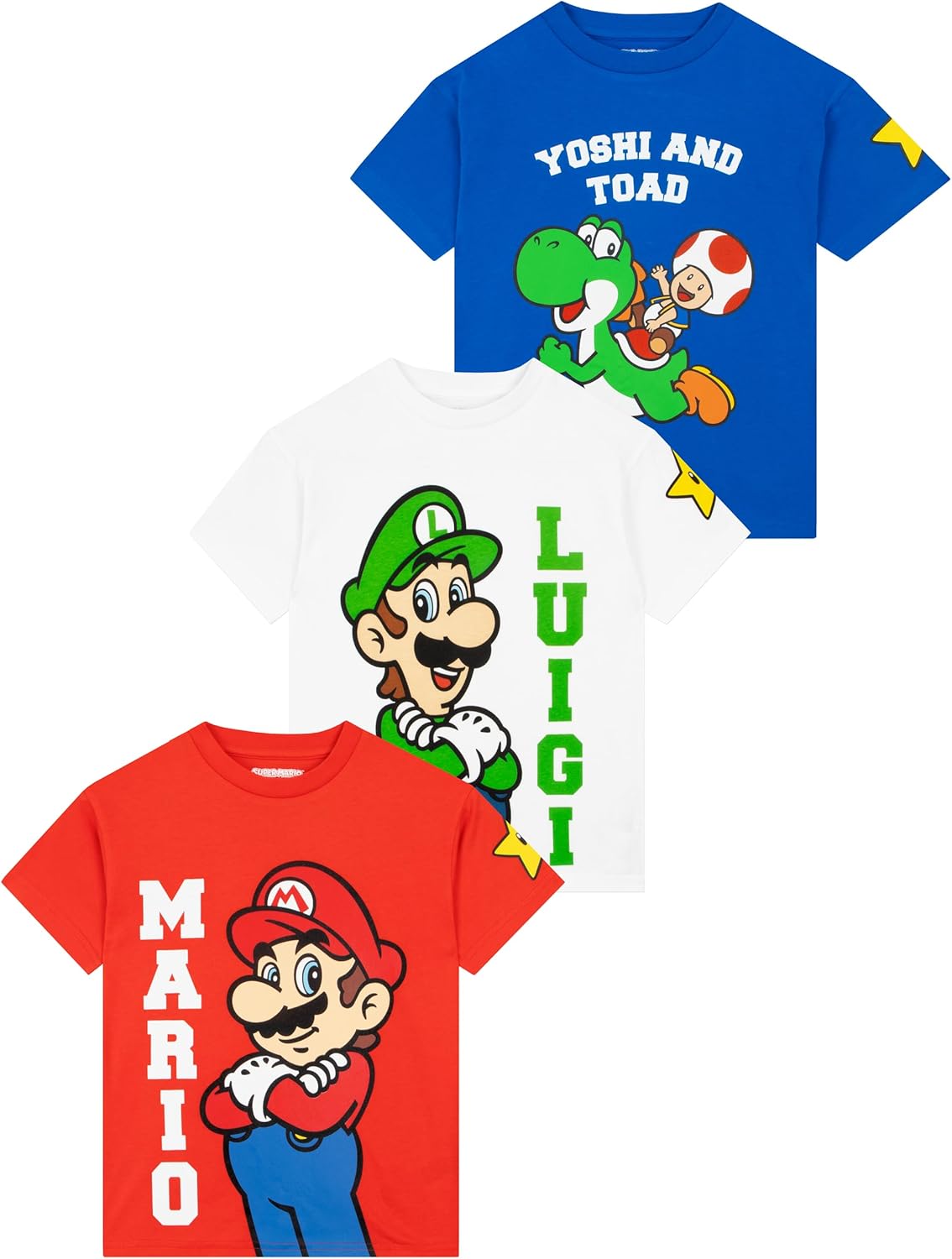 Super Mario Shirt 3 Pack, Mario, Luigi and Yoshi Boys Shirt, Cotton Boys Tee Shirts, Short Sleeve Gamer Kids Tshirt