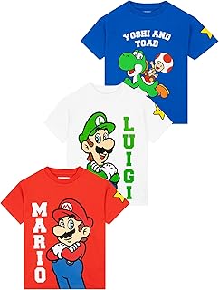Super MarioT-shirt 3-pack, Mario, Luigi Och Yoshi Pojkar Gamer Sommartoppar, Bomulls T-shirts För Pojkar - Amazon Deal & Rabatt