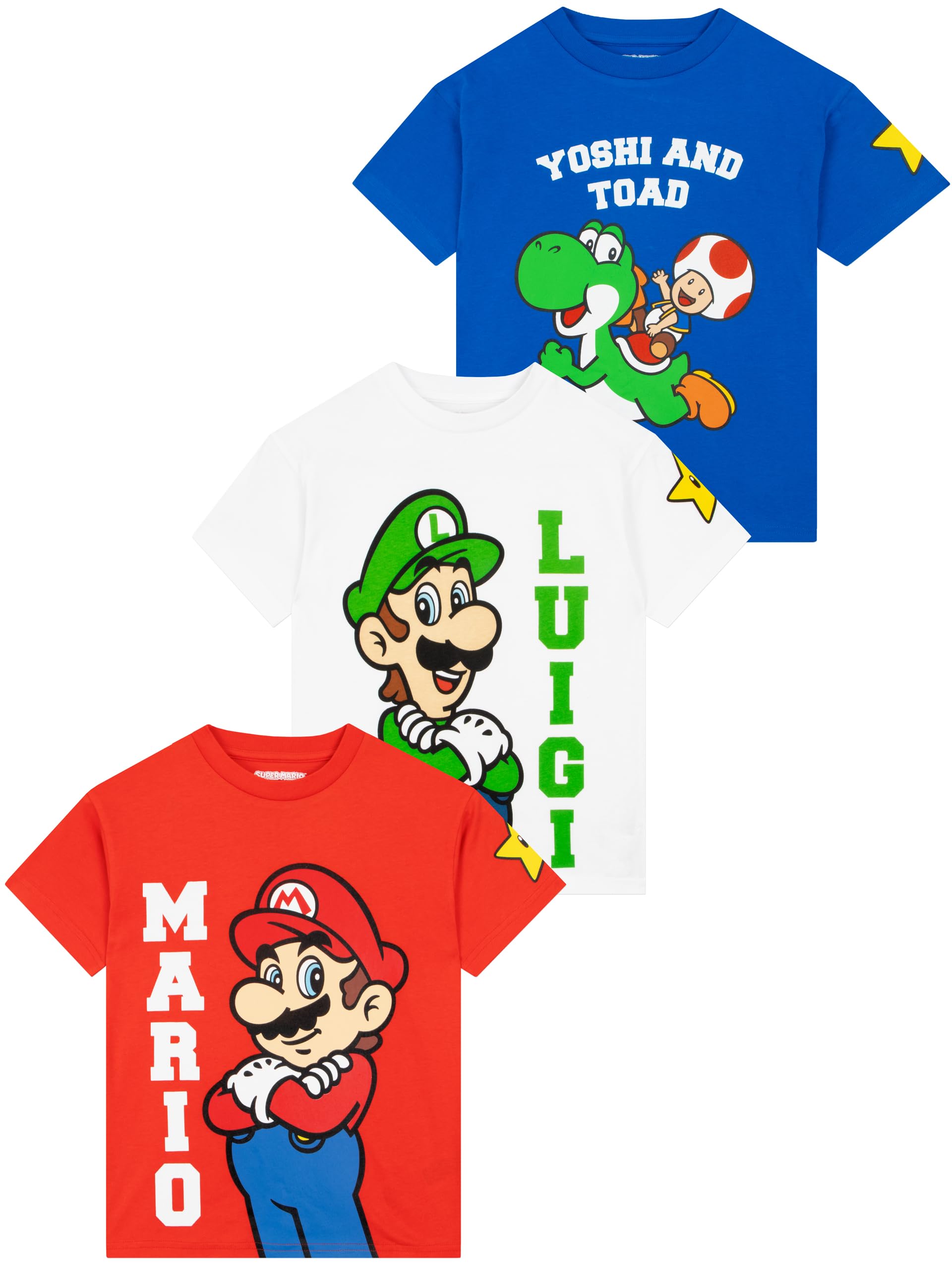 Super Mario Paquete De 3 Camisetas, Camiseta Niño De Mario, Luigi Y Yoshi, Camisetas Niño De Verano Algodón con Motivo Gamer
