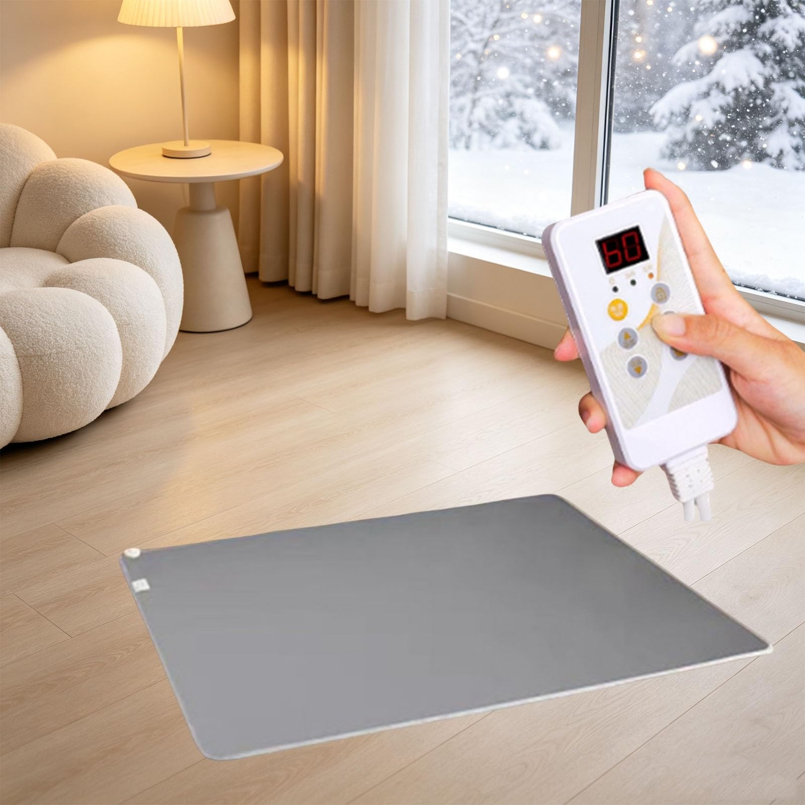 Tappetino riscaldante in grafene, tappeto elettrico per la casa | Superficie impermeabile, Riscaldamento rapido, Temperatura regolabile e timer, Per soggiorno, ufficio(B,50x60cm)