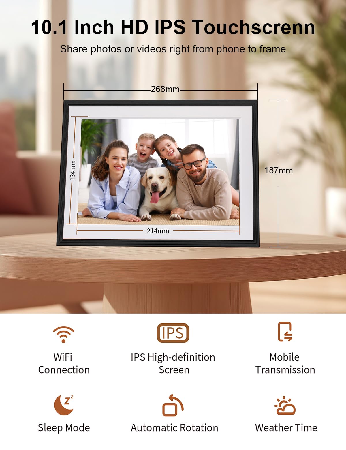 Cadre Photo numérique Intelligent Wi-FI FRAMEO 10,1 Pouces 32 Go, écran Tactile IPS LCD 1280x800, Rotation Automatique Portrait/Paysage, Partage instantané de Moments Via l'application Frameo Noir