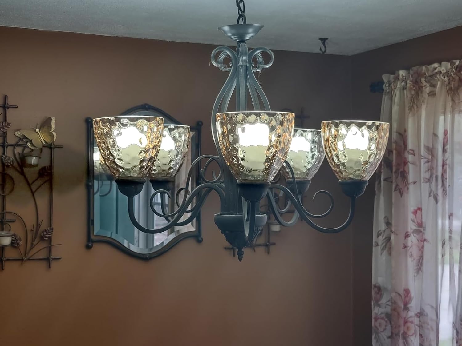 3 Pack Amber Hammered Bell Shade Glass Lamp Shade Replacement for Lighting Fixture, 5.9"W x 5"H, 1-5/8 Inch Fitter, Water Ripple Glass Globe Cover