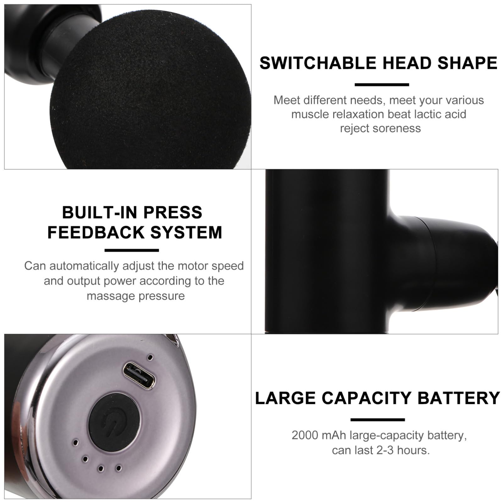 Masajeador Muscular Eléctrico USB 2000 Mah Negro 4 Cabezales