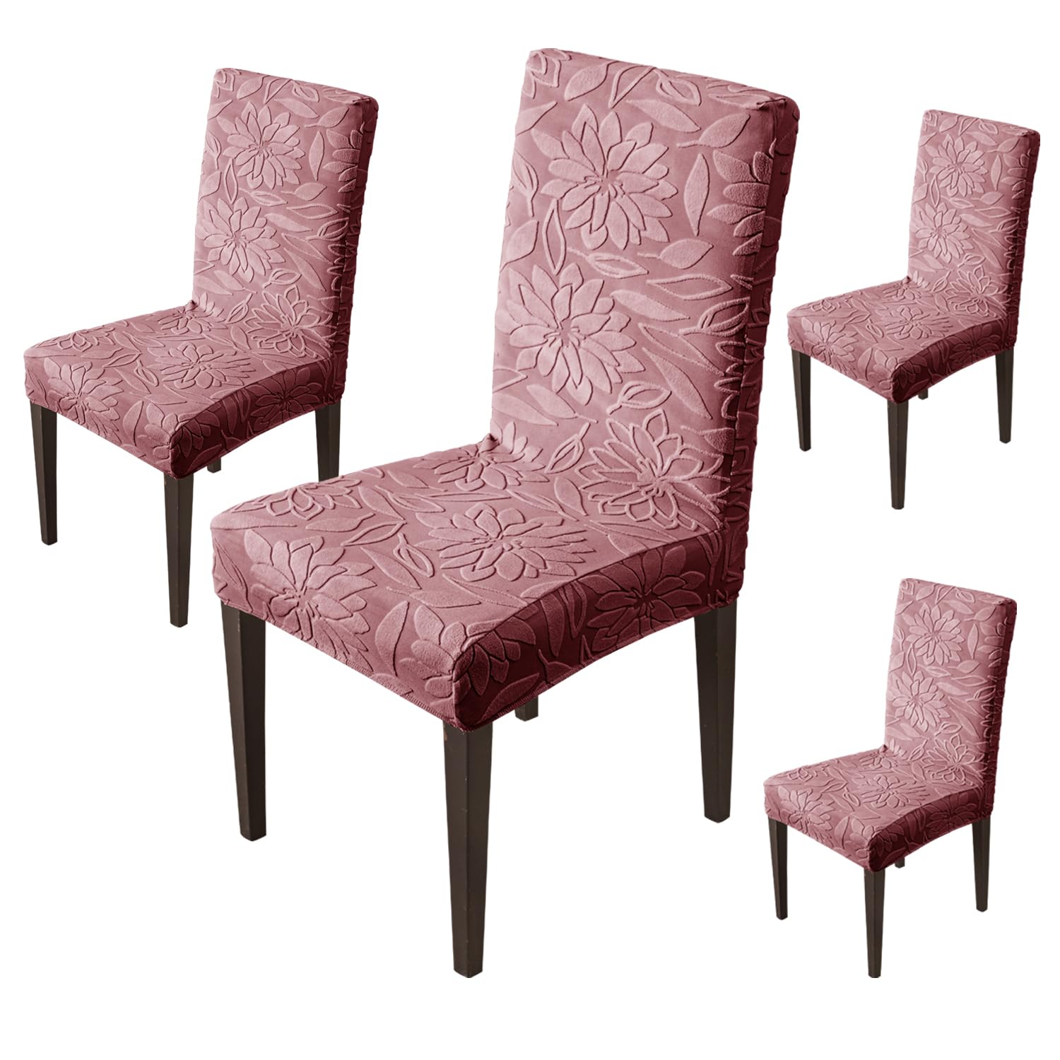 House of Quirk Stretchy Universal Camellia Jacquard Waterproof Chair Cover Removable & Washable Short Dining Chair Cover Protector Seat Slipcover (Maroon,Pack of 4)-image-29