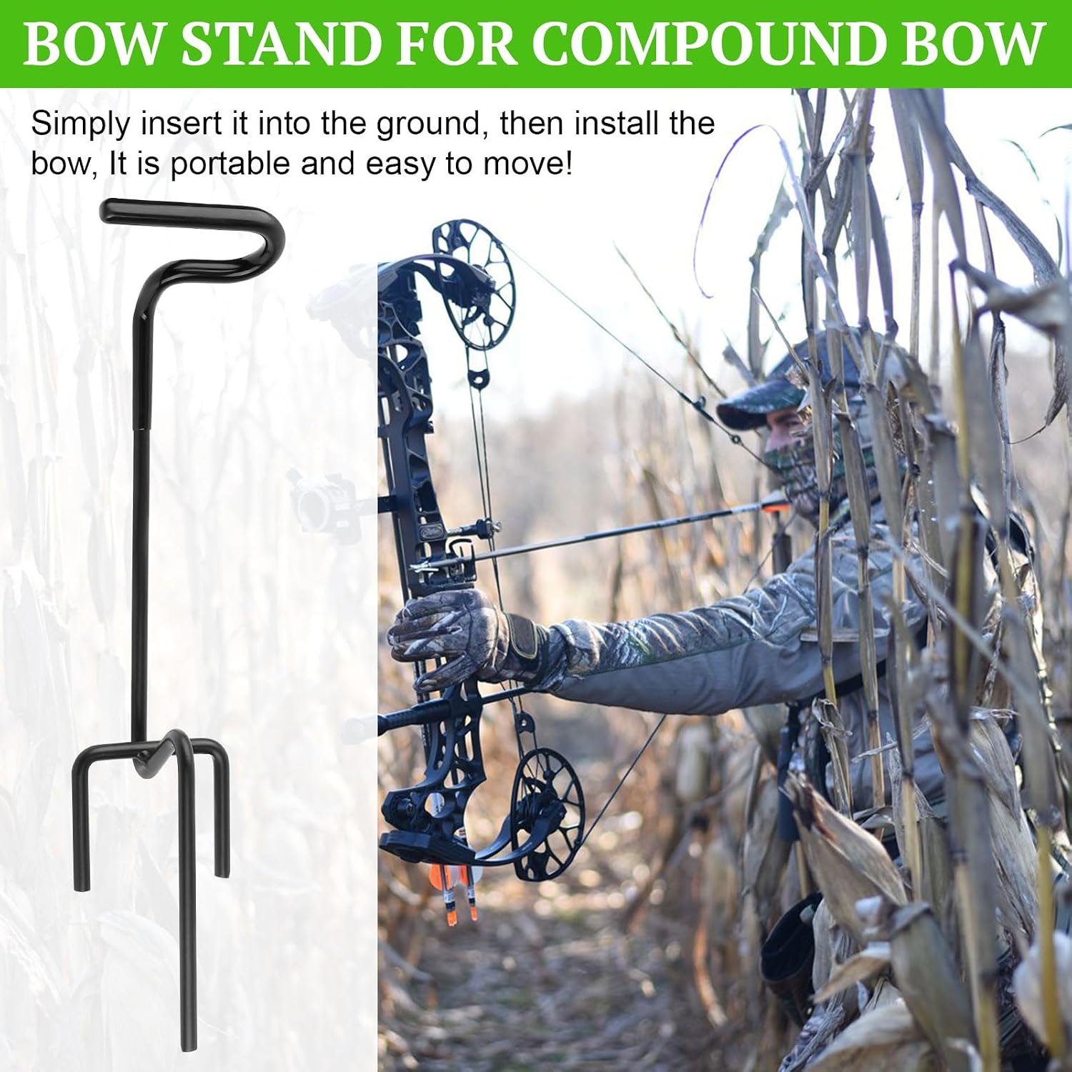 OJP Ground Blind Bow Holder - 2 Pack | Rustproof Metal with Rubber Coating, Protect Bow Surface for Outdoor Blind & Ground Practice