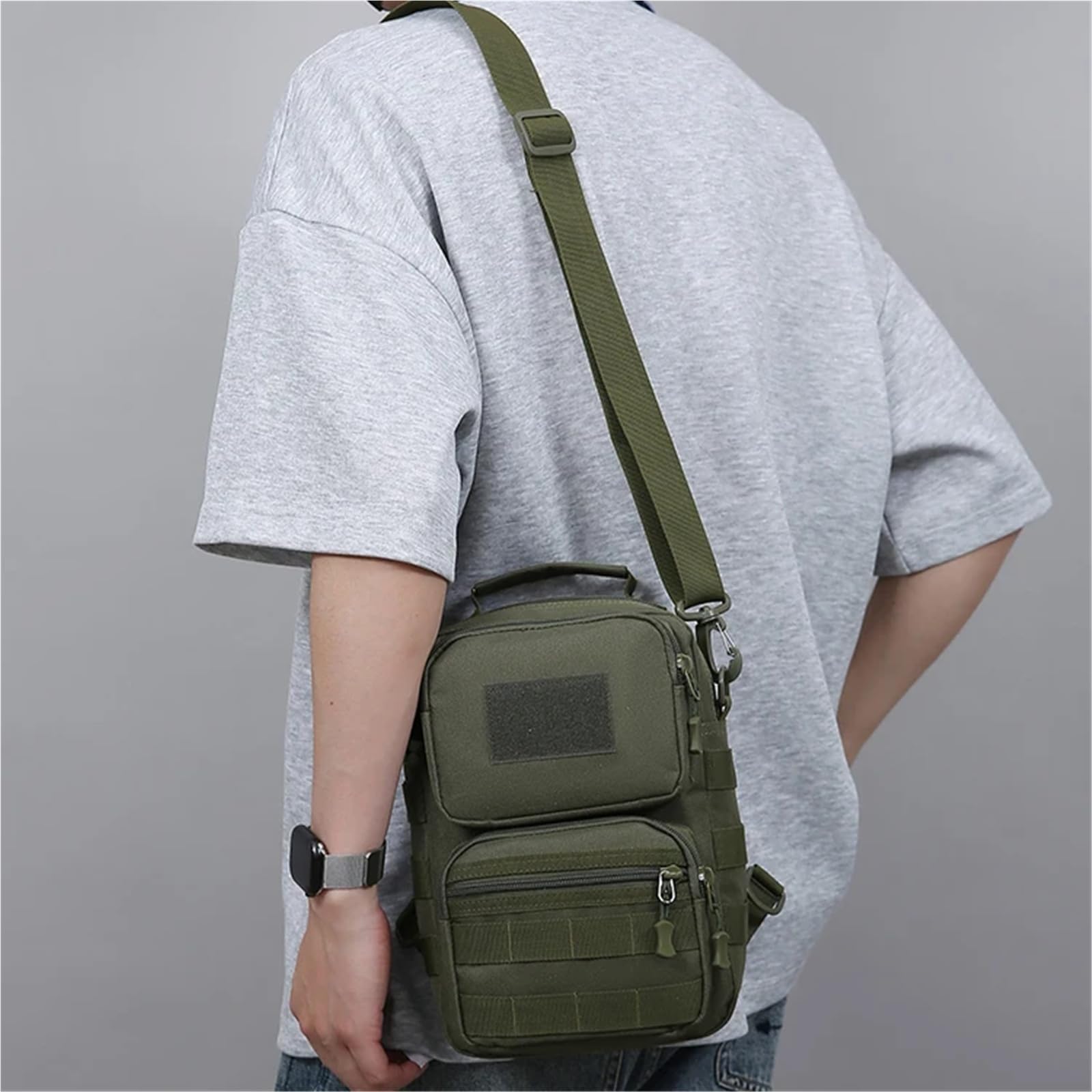 Borsa a tracolla da uomo, borsa da trekking mimetica, tasche multiple, borsa a tracolla laterale posteriore, zaino