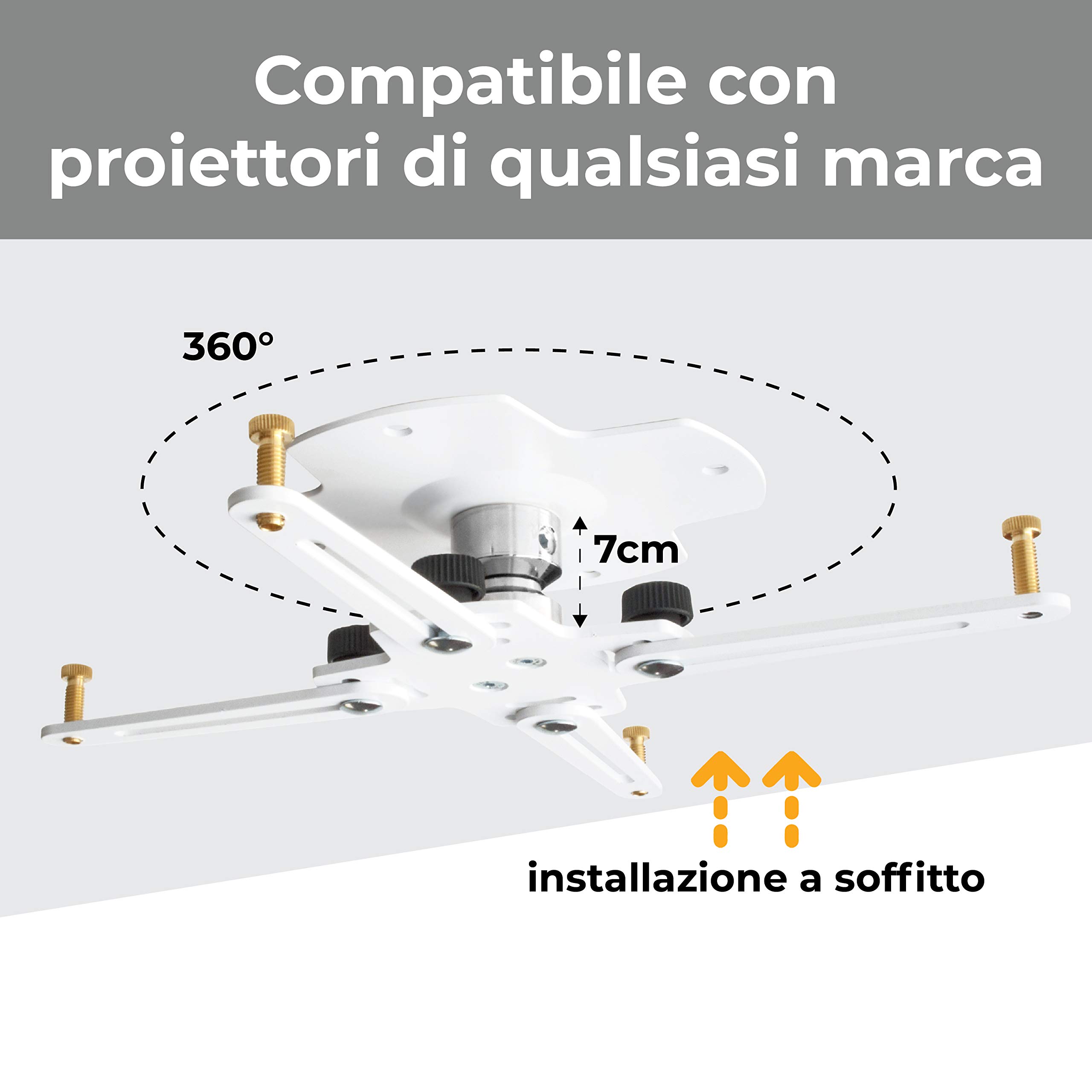 Supporto Proiezione Professionale "Arakno-Mini" Ultra - Slim Per Videoproiettore (7 cm) Montaggio Staffa a Soffitto