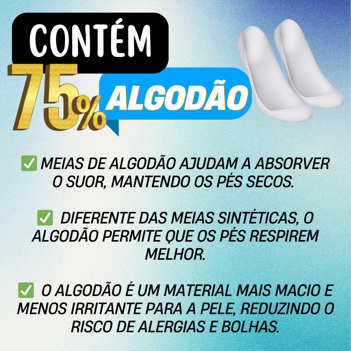 Kit de 6 Pares de Meias Sapatilhas Super Invisíveis, Algodão Penteado, com Silicone no Calcanhar, tamanho 33 a 38 Kit de 6 Pares de Meias Sapatilhas Super Invisíveis, Algodão Penteado, com Silicone no Calcanhar, tamanho 33 a 38