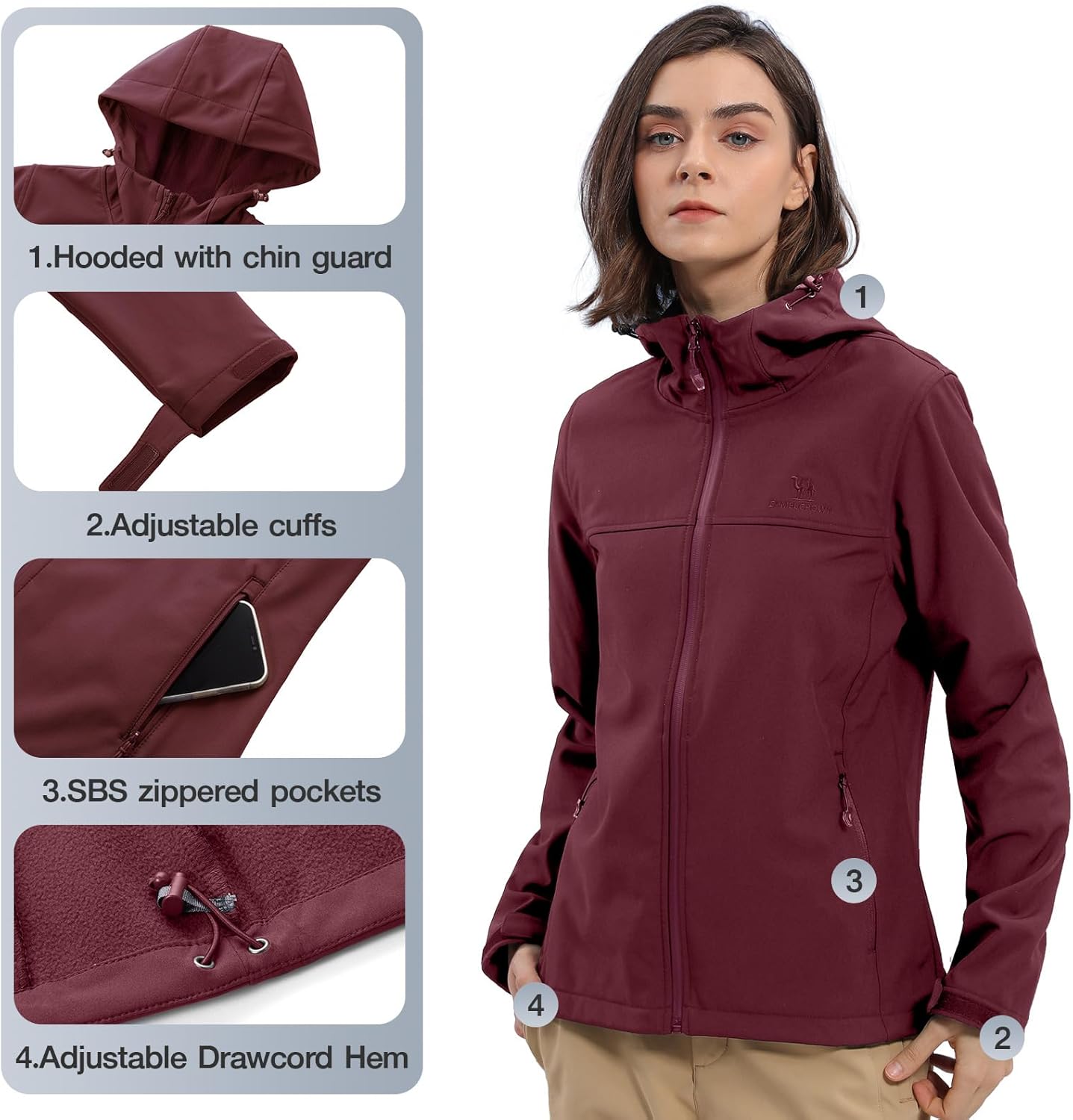 CAMEL CROWN Womens Softshell Jacket Fleece Lined Hooded Waterproof Windproof Lightweight Winter Windbreaker Hiking Camping - Image 5
