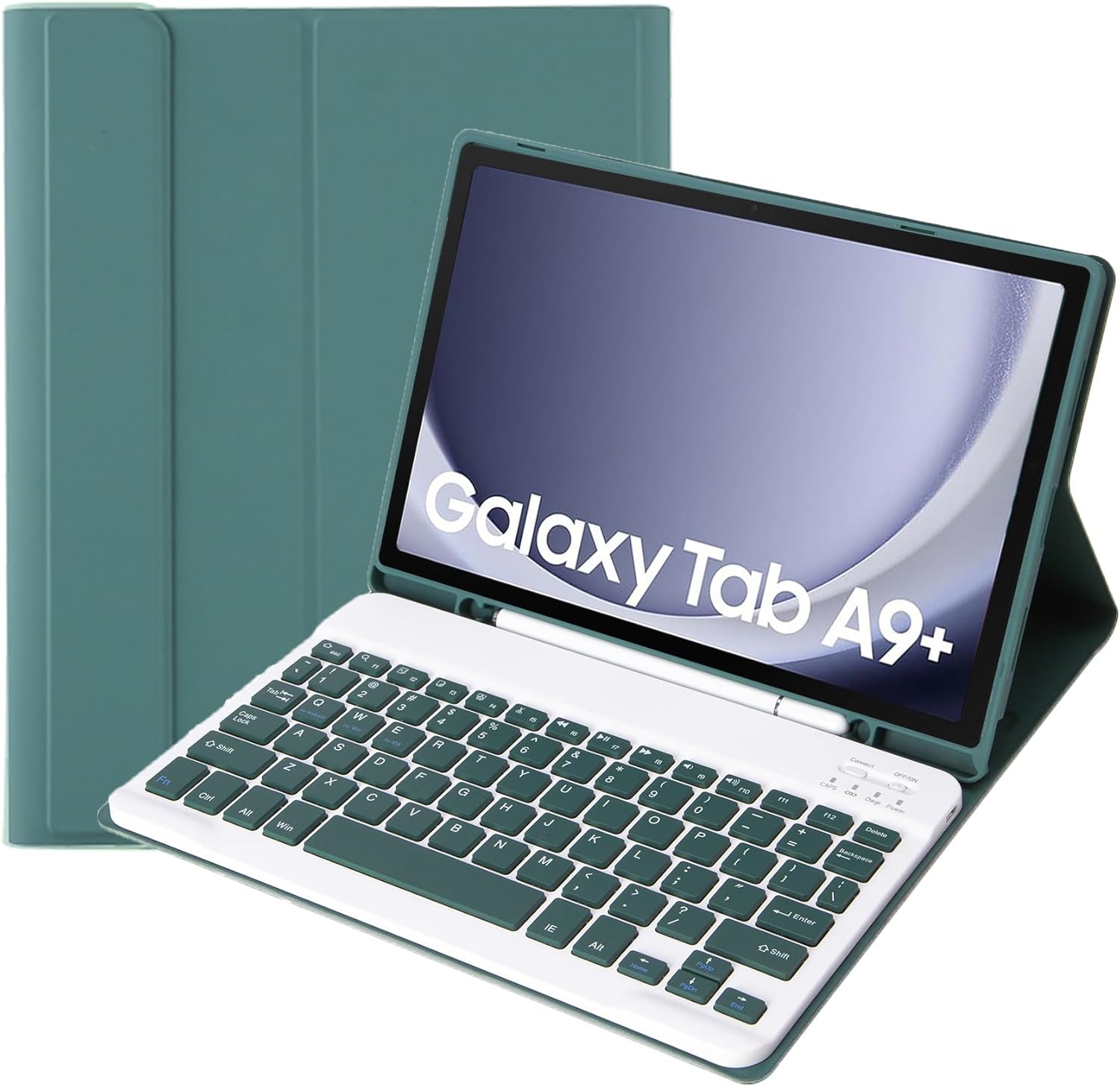 Slim Candy Colors Keyboard Case Compatible with Samsung Galaxy Tab A9 Plus 11 Inch 2023 Model (SM-X210/X216/X218) with S Pen Holder, Mutil Angles Stand Cover Detachable Wireless Keyboard (Dark Green)