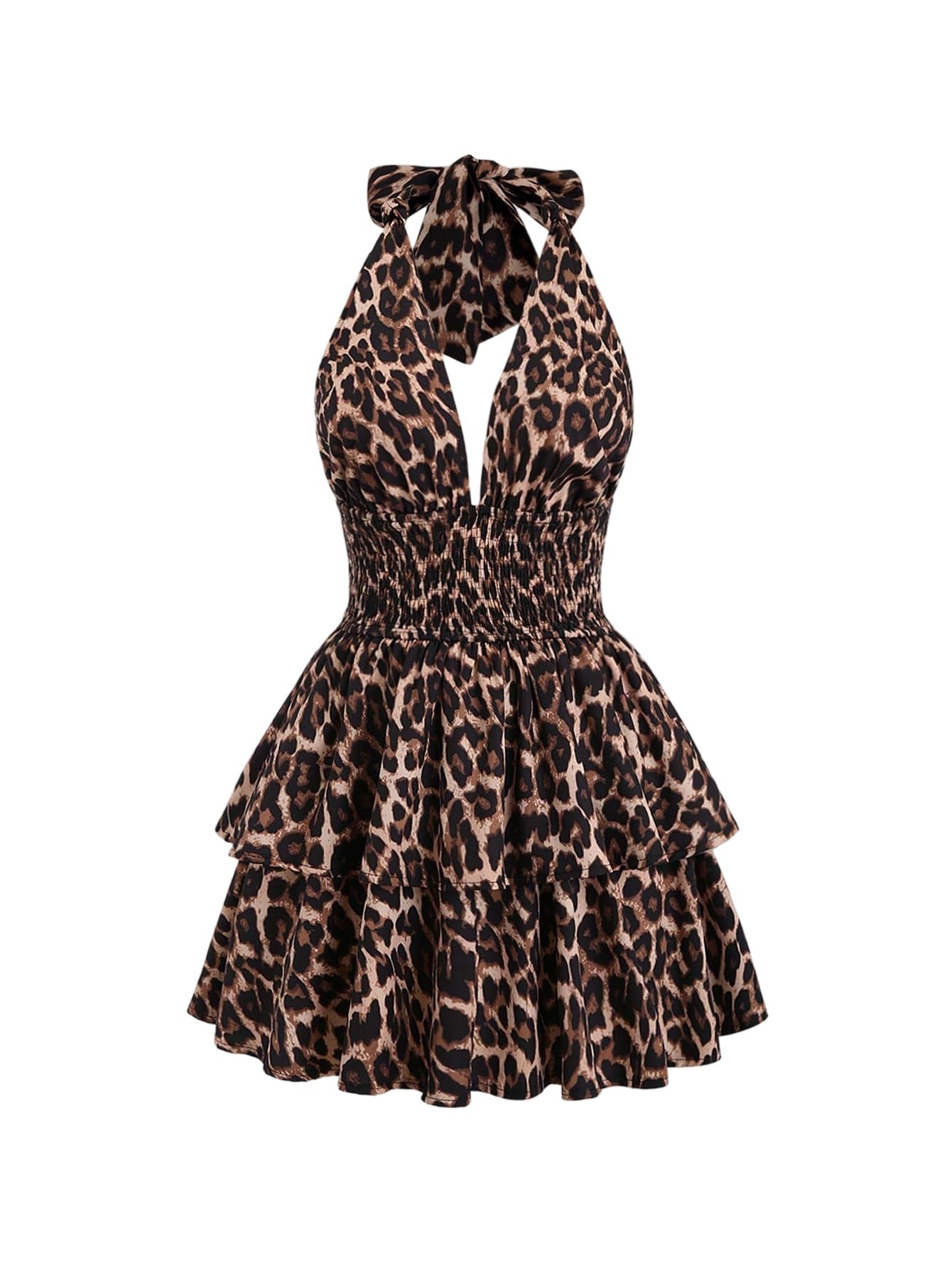 SweatyRocks Damen Leo Kleid Neckholder Kleid Leopardenmuster Trägerkleid