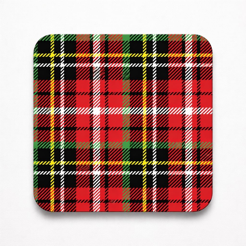 Half A Donkey Multicolor Scottish Red Tartan Square Coaster – Classic Plaid Drink Mat