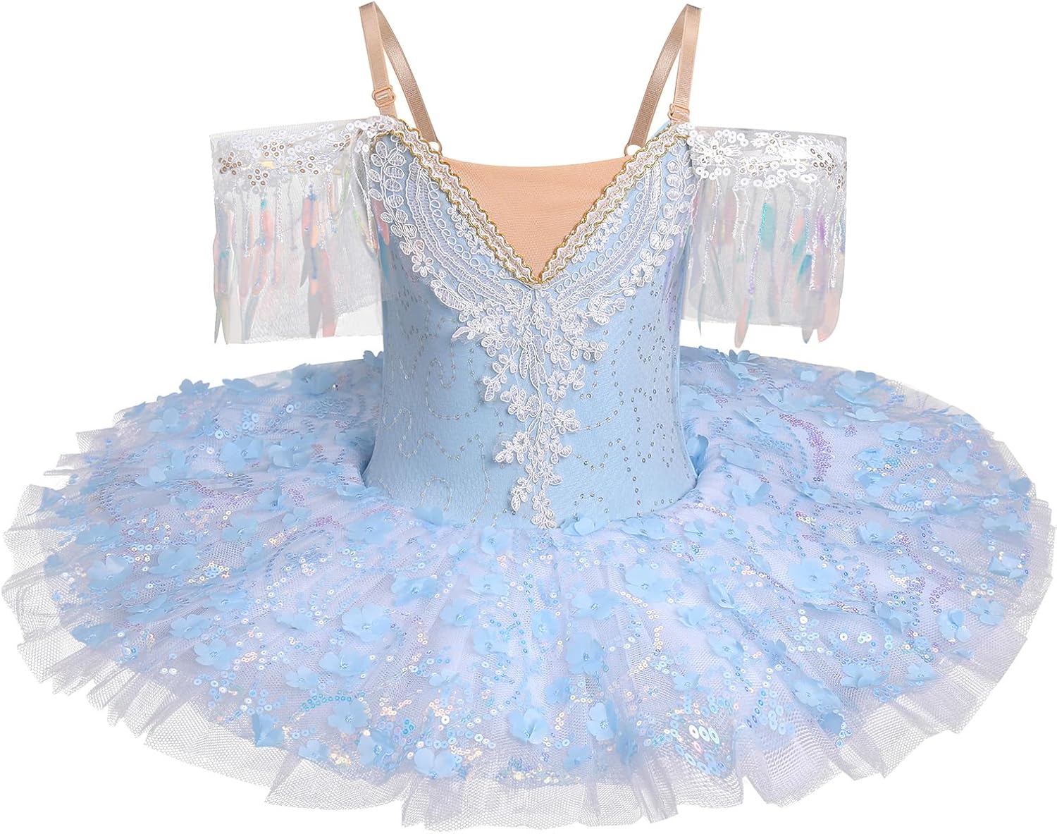 AFAVOM Swan Lake Ballerina Costume for Girls Camisole Skirted Leotard Sequin Ballet Dance Platter Tutu Dress for Performance