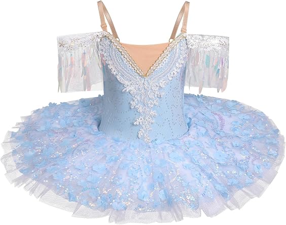 AFAVOM Swan Lake Ballerina Costume for Girls Camisole Skirted Leotard Sequin Ballet Dance Platter Tutu Dress for Performance