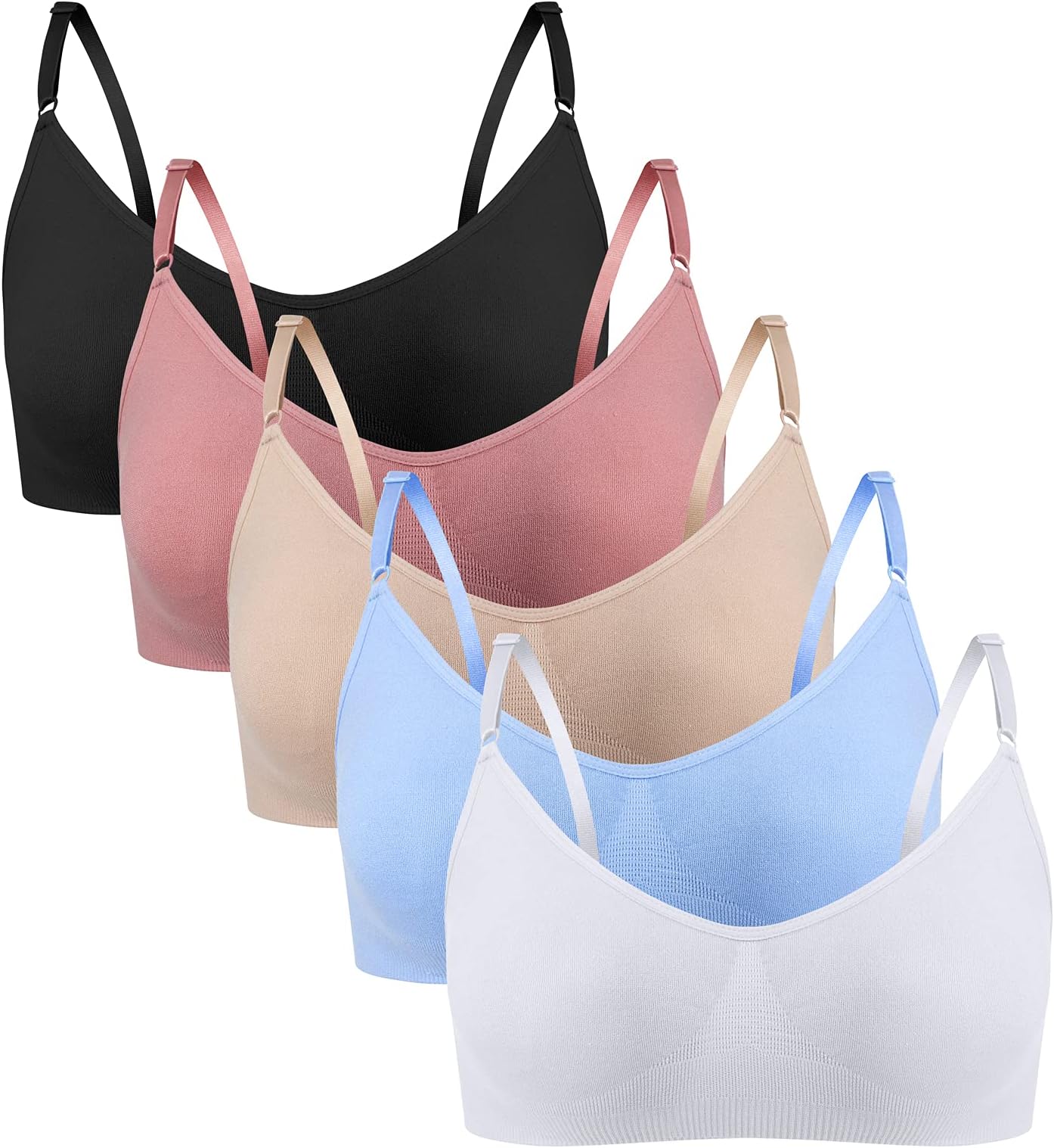 Girls Comfortable Camisole Bra with Adjustable Thin Straps - 5 Packs