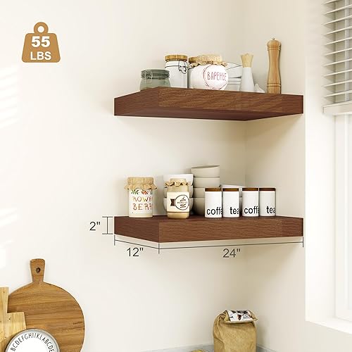 Miniatura 3 de Heimlove Estantes flotantes de 12 pulgadas de profundidad para pared, estantes de baño de 24 pulgadas, juego de 1, estantes montados para libros