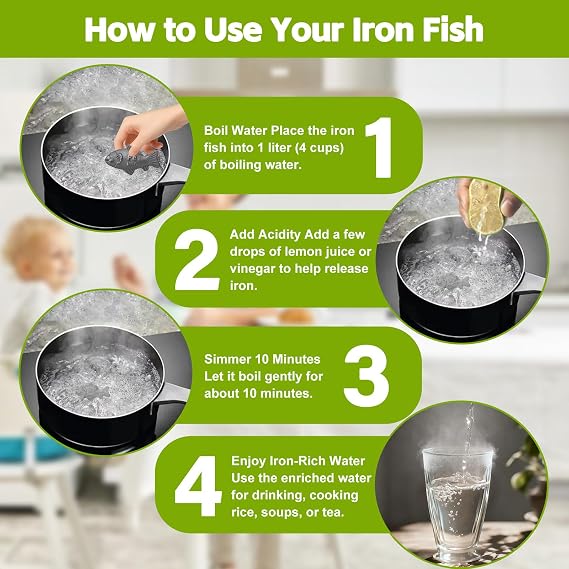 Iron Fish for Cooking, Reusable Iron Ingot for Daily Iron Supplement, Cast Iron Fish for Water & Food Safe Easy Way to Boost Iron Intake, Healthy Gift for Family