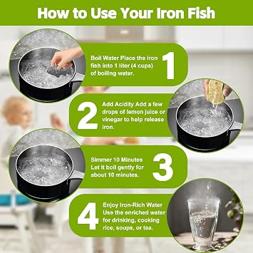 Iron Fish for Cooking, Reusable Iron Ingot for Daily Iron Supplement, Cast Iron Fish for Water & Food Safe Easy Way to Boost Iron Intake, Healthy Gift for Family