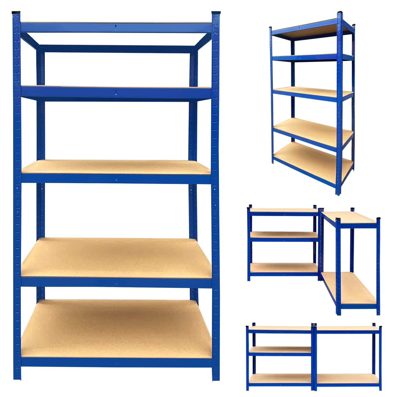 Huini Scaffalatura per carichi pesanti, 5 strati, capacità massima 875 kg, 175 kg per scaffale, resistente scaffale in metallo per garage, capannoni e officina, 200 x 100 x 50 cm, blu