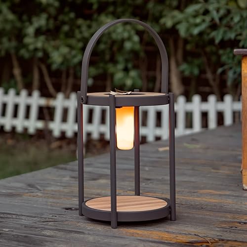 Miniatura 7 de Luces solares al aire libre con llama parpadeante para exteriores, lámpara de mesa de aluminio para patio, jardín, gris oscuro