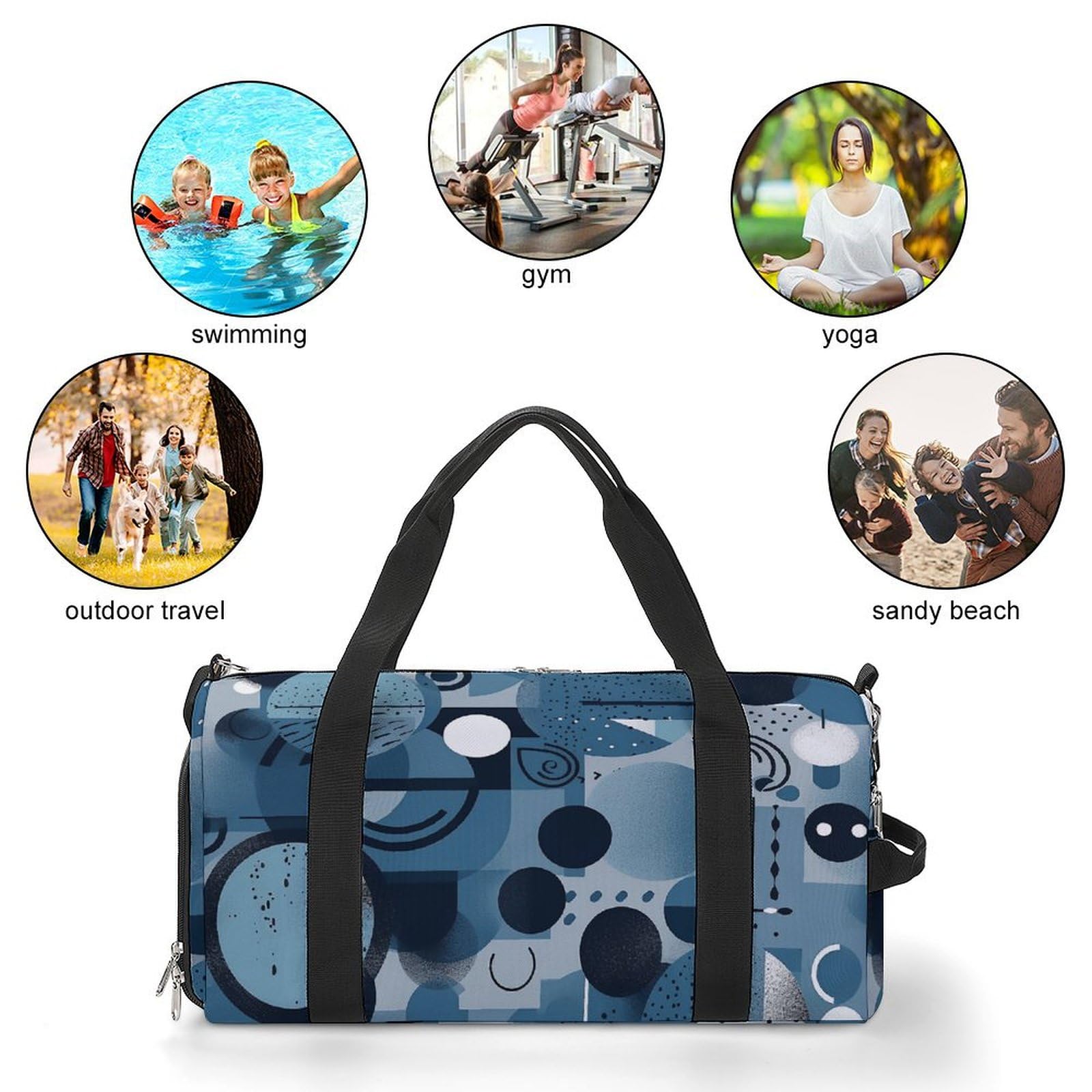 Sporttasche für Damen und Herren, mit Schuh- und Nassfach, Reisetasche, grau, kreisförmiges Muster, Wochenendtasche, Handgepäcktasche für Schwimmen, Fitness, Workout, Sport, Reisetasche, Stil 7,