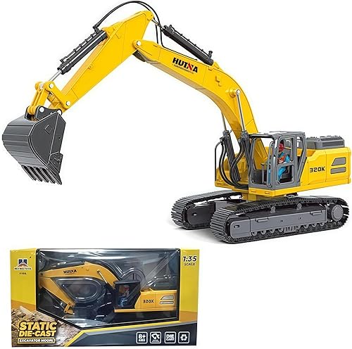 Qcar Excavadora grande para vehículos de construcción, excavadora hidráulica de aleación resistente, escala 135, camión de juguete para niños de 8,