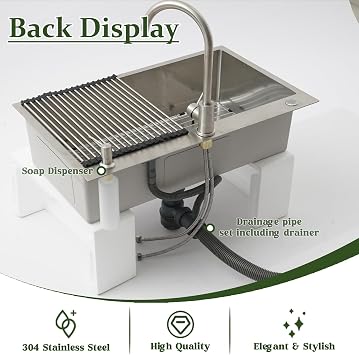 304 Stainless Steel Sink, 1-Basin Inset Sink, Brushed Kitchen Sink, Large Basin, 70x50 cm Depth, Handmade, Multifunctional Sink, With Trap, Drain Fitting
