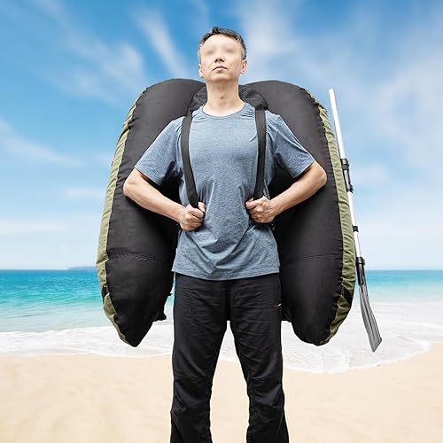 Miniatura 9 de Barco de pesca inflable de 286 libras, barco de pesca duradero, tubo flotante inflable con remo, regla de pescado, bomba, bolsillos de