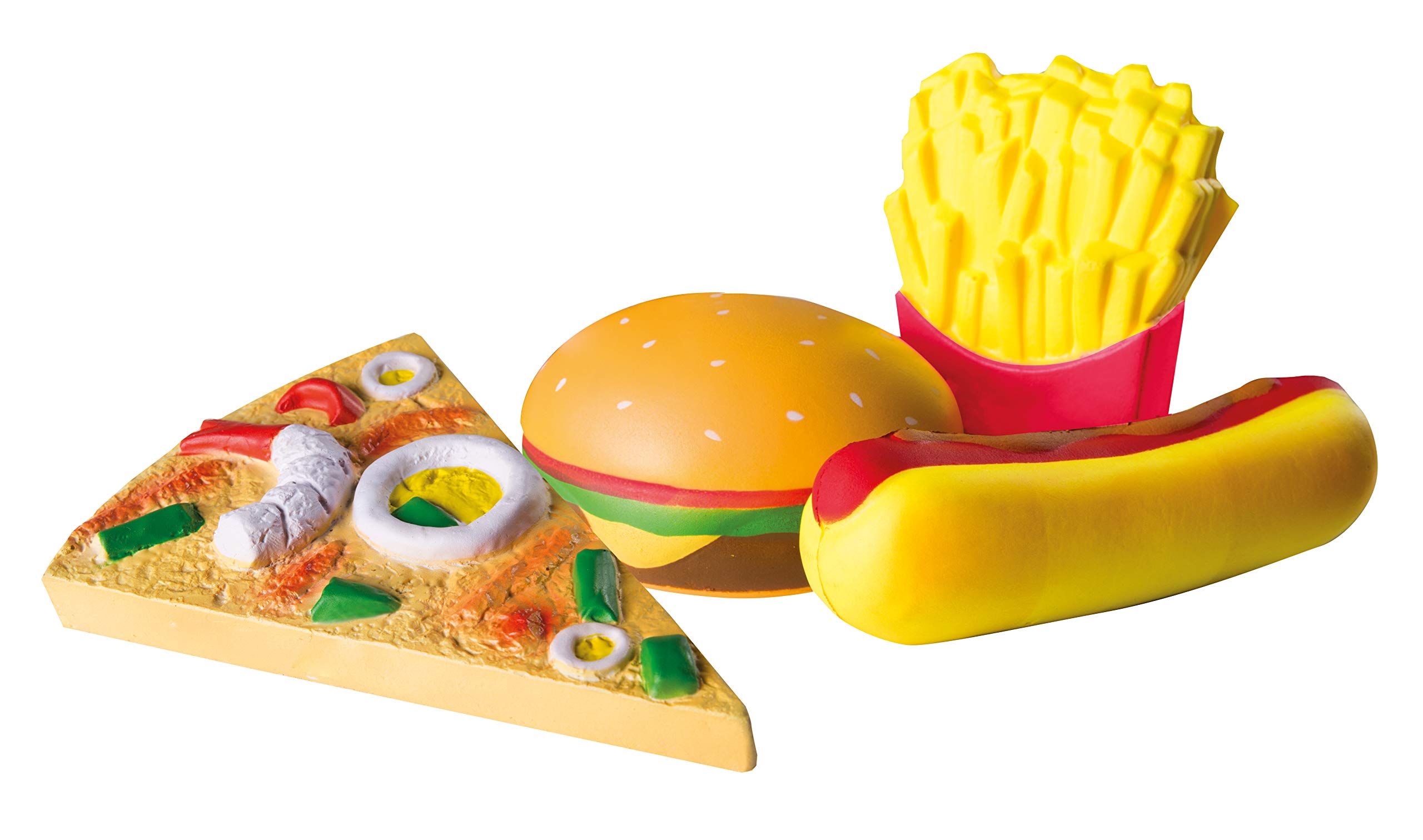 roba Squishies Set of 4 Fast Food Pizza Hot Dog Fries Burger Anti-Stress Toy Shop Kitchen Accessories (Multi-Colour)