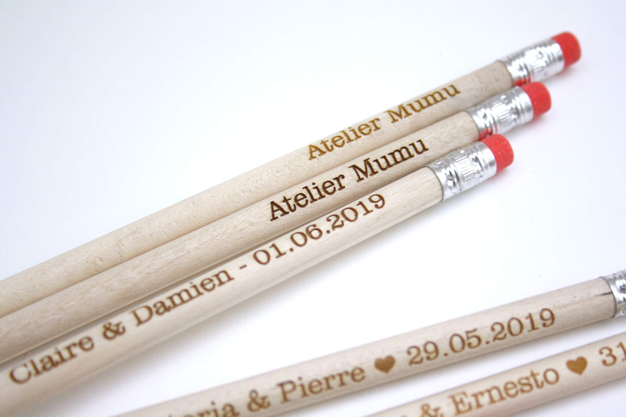 100 matite di legno con testo personalizzato, gruppo x100 matite, personalizzabile, per matrimonio, gomma di colore rosa, regalo per gli ospiti