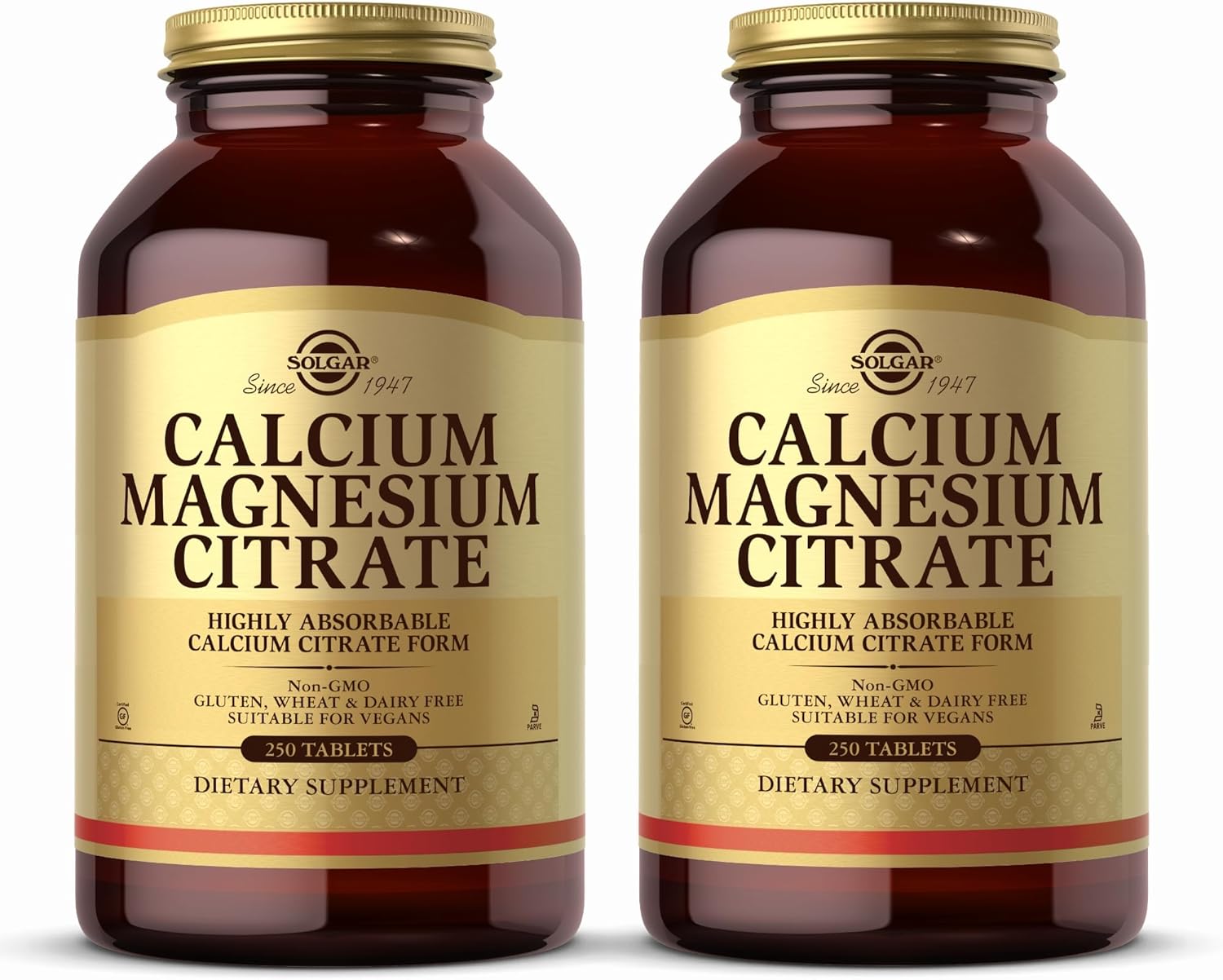 Solgar Calcium Magnesium Citrate, 250 Tablets (Pack of 2) - Supports Healthy Bones & Teeth - Musculoskeletal & Nervous System Support - Highly Absorbable - Non-GMO and Vegan - 100 Total Servings