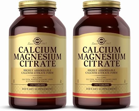 Solgar Calcium Magnesium Citrate, 250 Tablets Pack of 2 - Supports Healthy Bones & Teeth - Musculoskeletal & Nervous System Support - Highly Absorbable - Non-GMO and Vegan - 100 Total Servings
