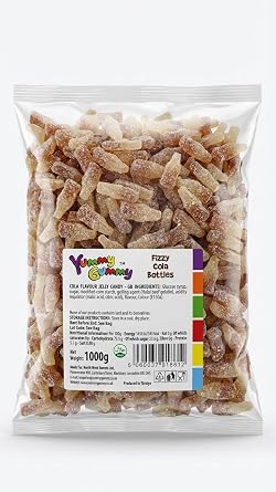 Yummy Gummy Fizzy Cola Bottles 1kg Bulk Sharing Bag | Zesty Sour Coated Gummy Sweets | Perfect for Party Bags, Movie Nights and Gifting