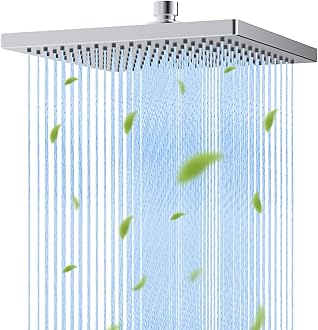 Hibbent Thickness Metal Rain Shower Head, 10 Inch High Pressure Rainfall Shower Head, Square Large Bathroom Waterfall Shower Heads, High Flow Fixed Showerheads with Adjustable Brass Ball Joint, Chrome