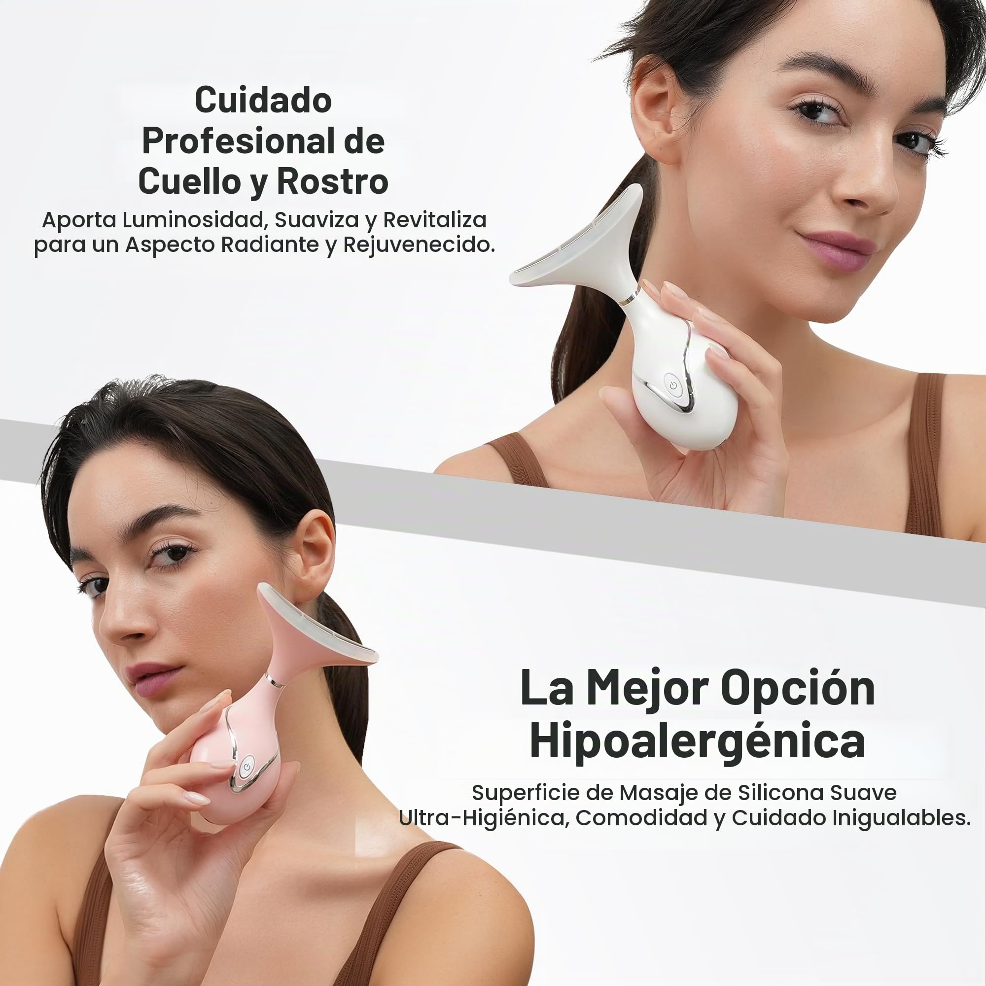 VRAIKO Iris Masajeador de Cuello y Cara, Herramienta de Esculpido Facial con Base de Carga, Masaje Microcorriente para Elevación, LEDs Triple-Acción y Calor para Mejor Absorción (Blanco)
