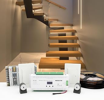 Motion-Activated LED Stair Lighting Kit DE-320, 42" Cuttable Strip Light for Indoor Floating Mono Stringer & Cantilever Stairs Warm White 3000K,12 Steps
