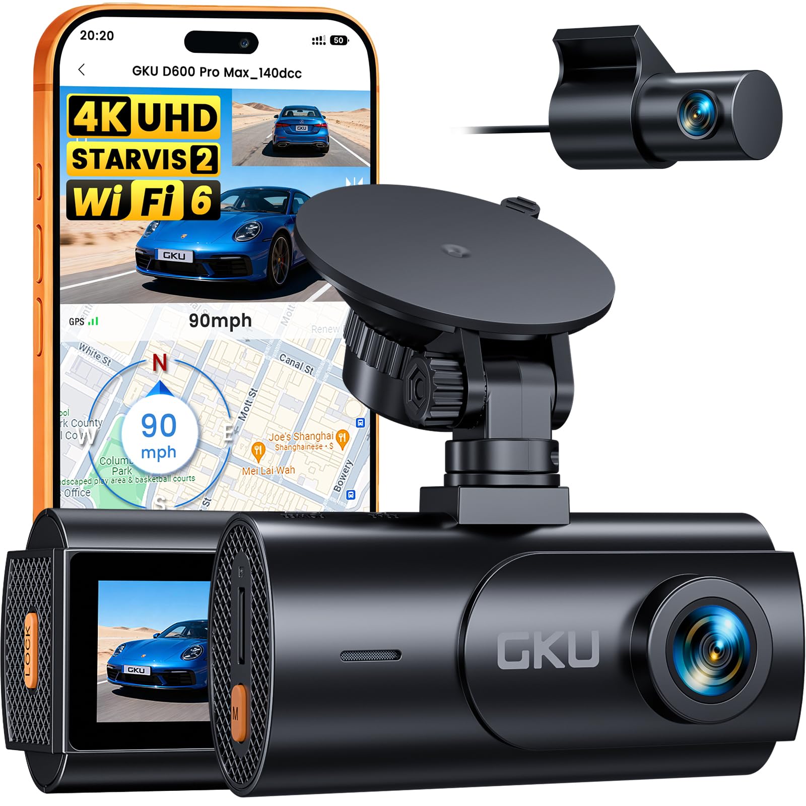 GKU Dashcam Auto Vorne Hinten 4K mit STARVIS 2, Dash Cam Auto Kamera 3
