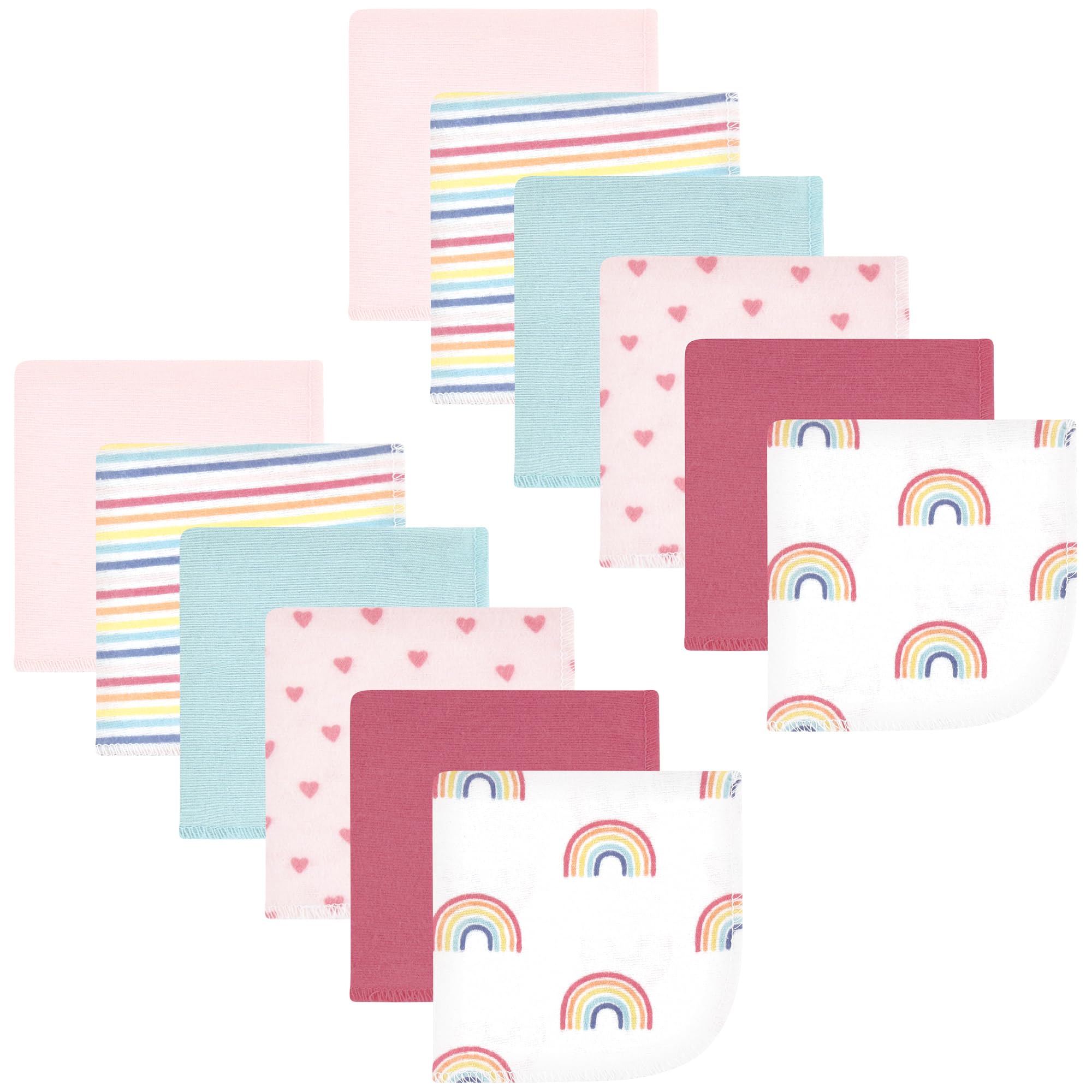 Hudson Baby Unisex Baby Flannel Cotton Poly Washcloths, Creative Rainbow 12Pk, One Size