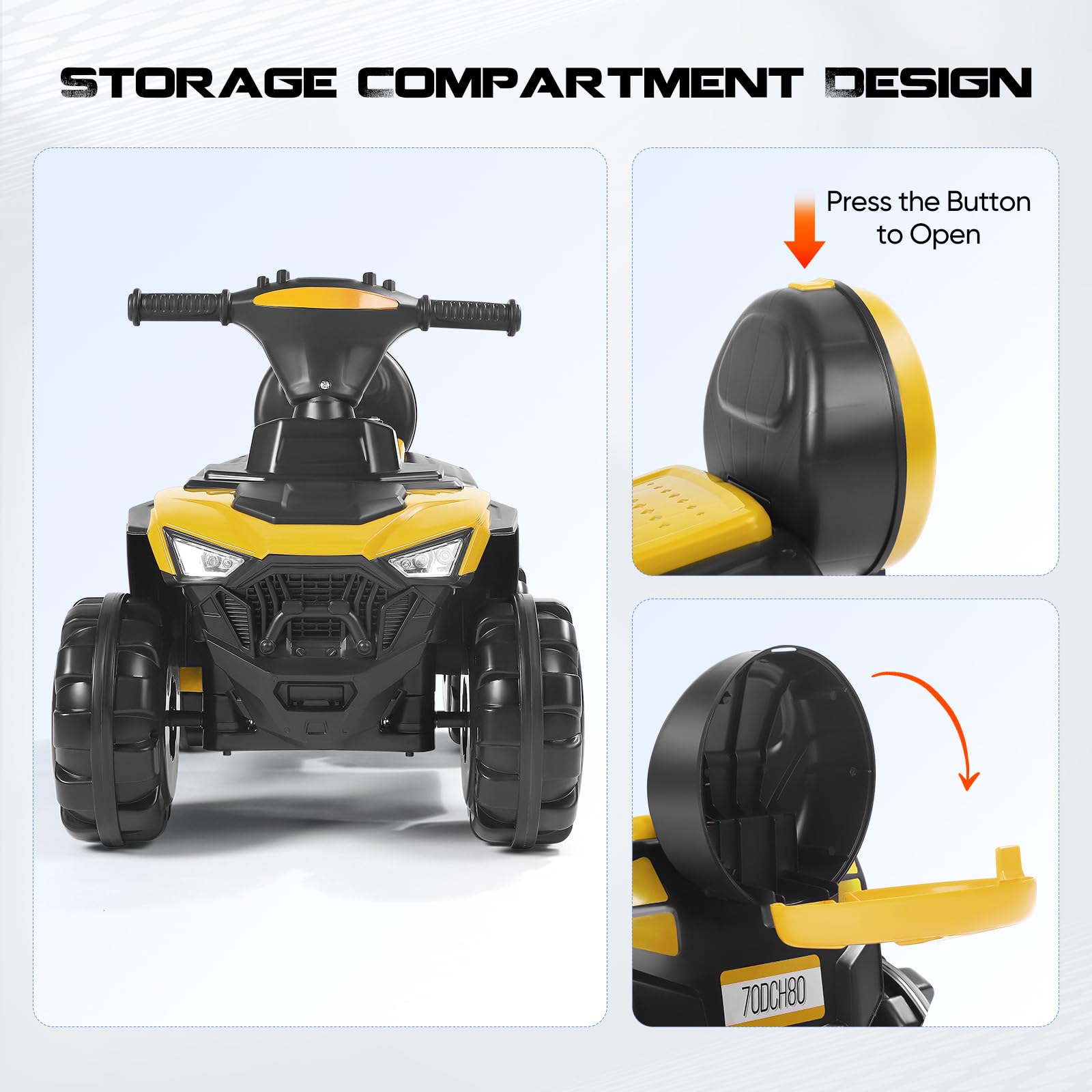 Moto électrique pour enfants avec lecteur de musique MP3, capacité de charge maximale 50 kg, USB, pour enfants à partir de 3 ans (jaune-Plage)