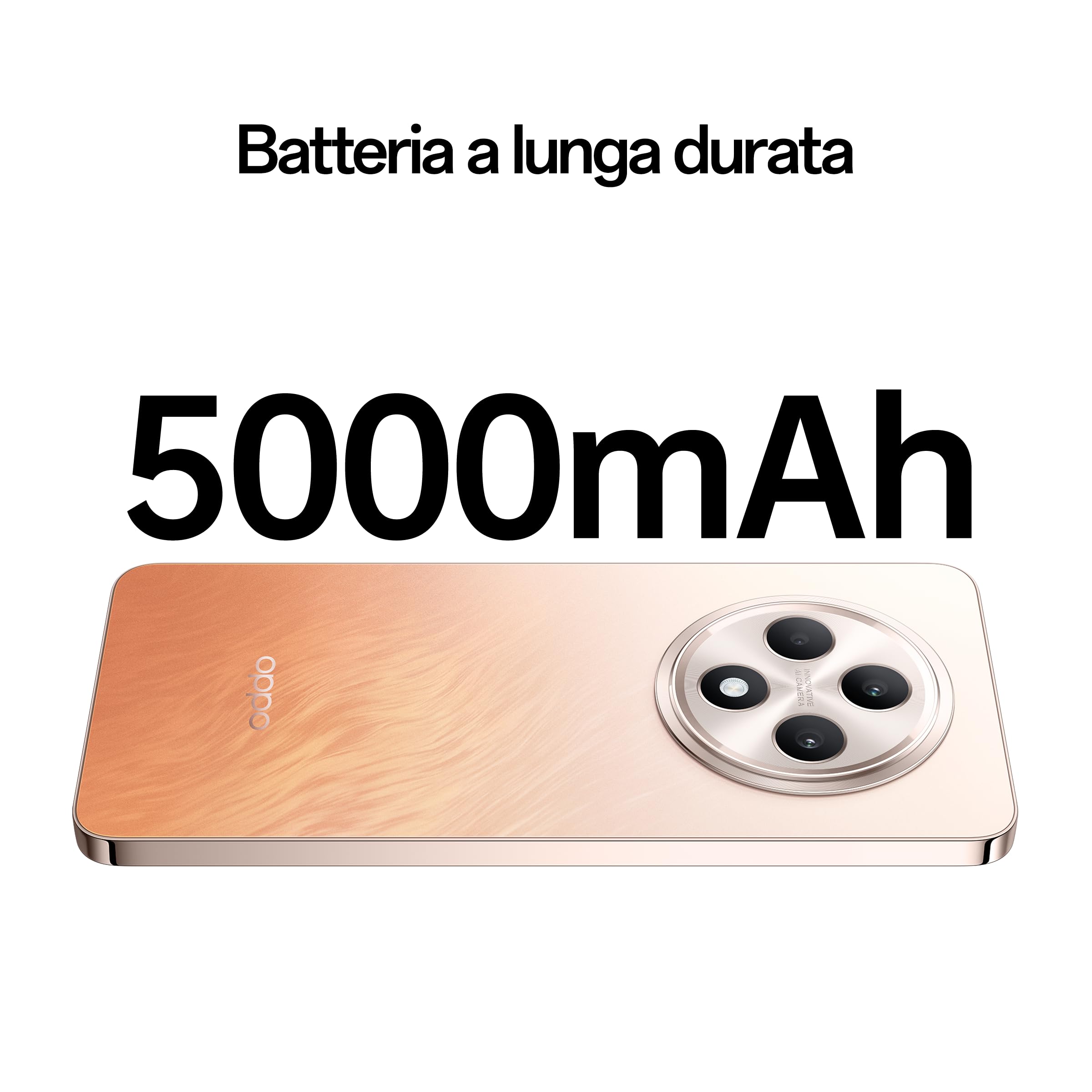 OPPO Reno12 F 5G AI Smartphone, Tripla fotocamera 50+8+2MP, Selfie 32MP, Display 6.67” 120HZ AMOLED FHD+, 5000mAh, RAM 8GB(Esp4GB/6GB/8GB)+ROM 256GB, Supporto Auto [Versione Italia], Amber Orange