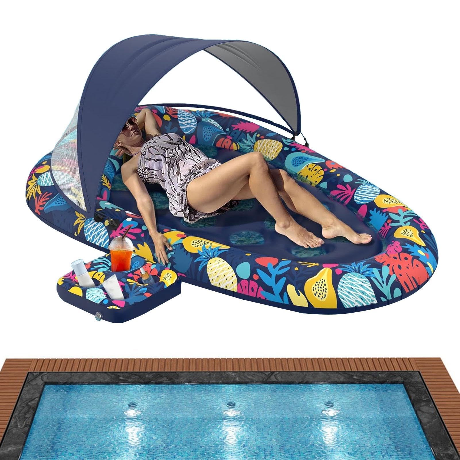 Flotadores de piscina para adultos, silla flotante para piscina con toldo desmontable, portavasos, silla flotante para piscina, flotador inflable para piscina