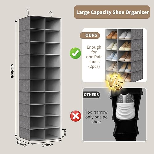 Miniatura 3 de Heavy-Duty Hanging Shoe Organizer for Closet, 20 Wider Sections Closet Shoe Storage Rack, Sturdy Shoe Shelves Holder for Shoes Clothes Jeans Shirts