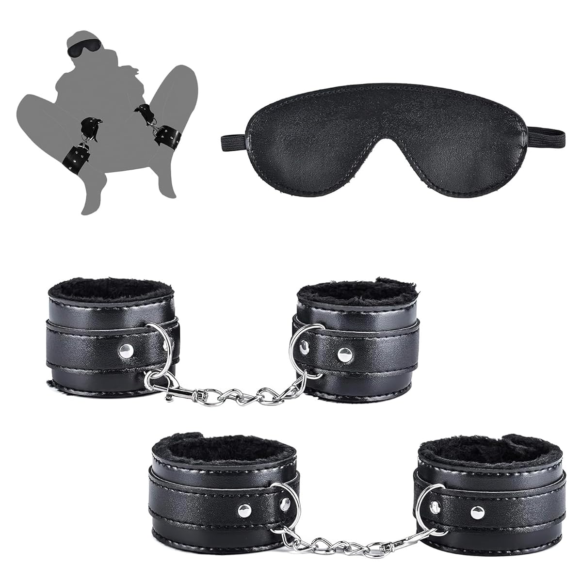 Ninonly SMグッズ SMセット 拘束具 3点セット 手枷 足枷 アイマスク 調整可能 マンネリ解消 SMプレイ 男女兼用(ブラック)