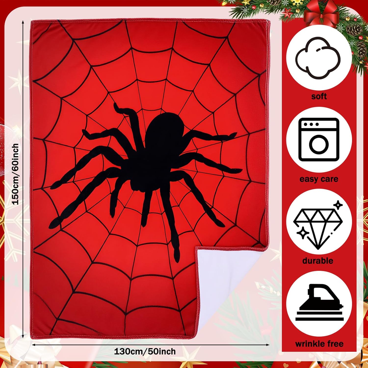 Breling Spider and Spiderweb Throw Blanket 50"x60" Red and Black Spider Web Blanket Winter Warm Decor Fluffy Soft Flannel for Couch Home Decor Gifts - Image 2