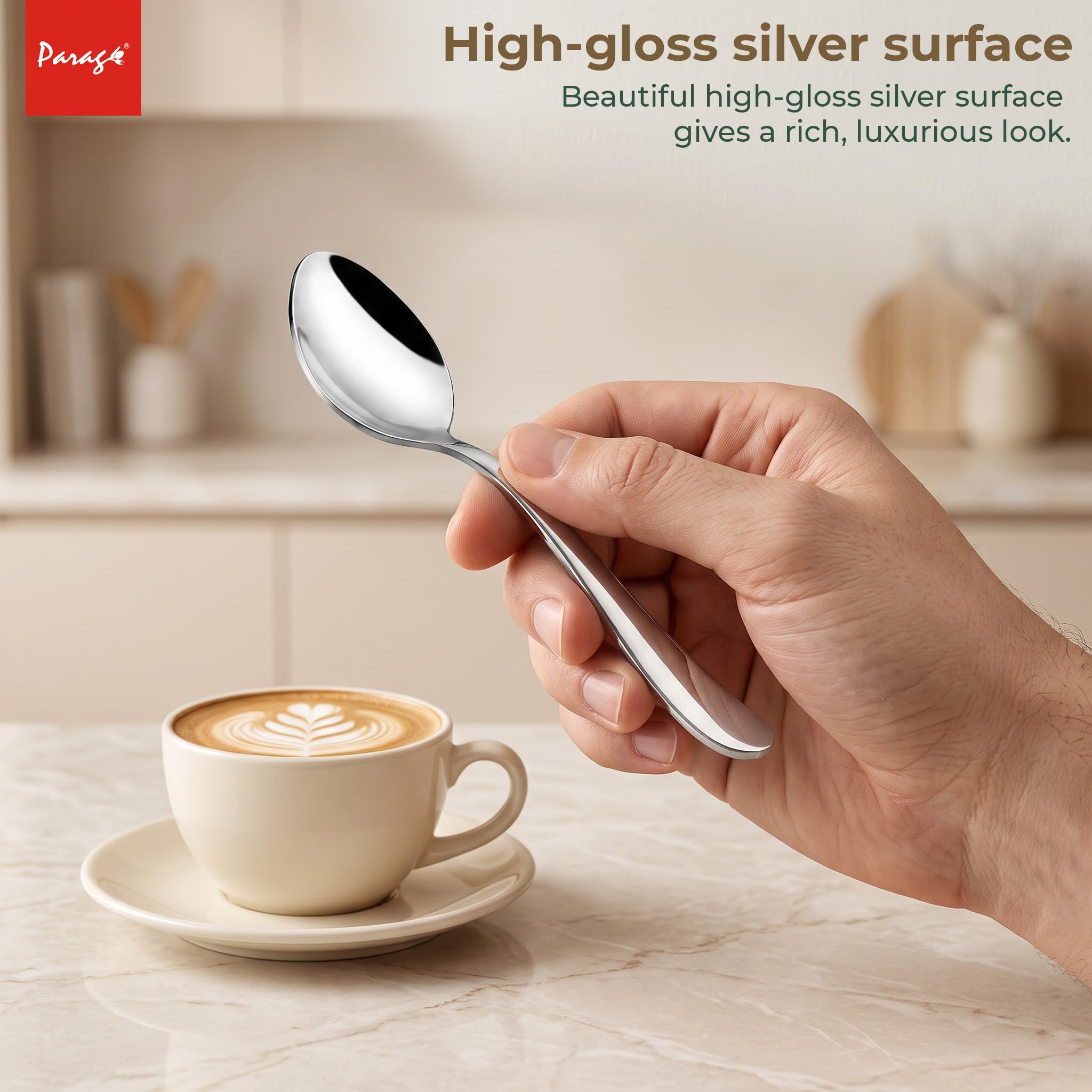 Parage Tiara Stainless Steel Coffee Spoons - Set of 6 -7 Parage Tiara Stainless Steel Coffee Spoons - Set of 6 -7