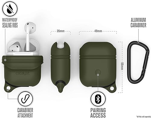Miniatura 5 de Catalyst - Funda impermeable para AirPods (1 generación, 2 generación) edición premium, silicona protectora, carga inalámbrica, mosquetón, a prueba