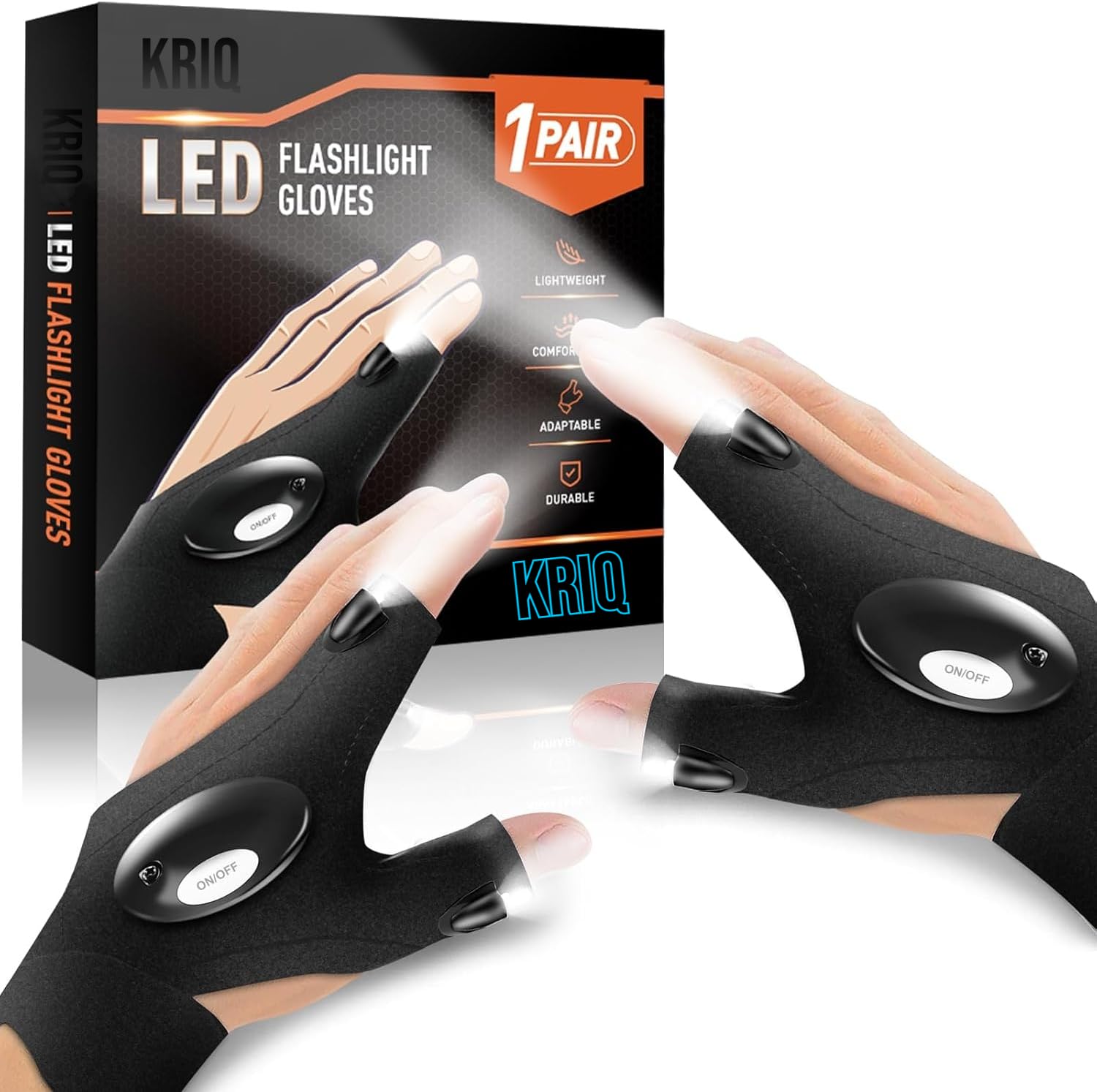 Kriq Flashlight Gloves, Fingerless LED Flashlight Gloves, Birthday