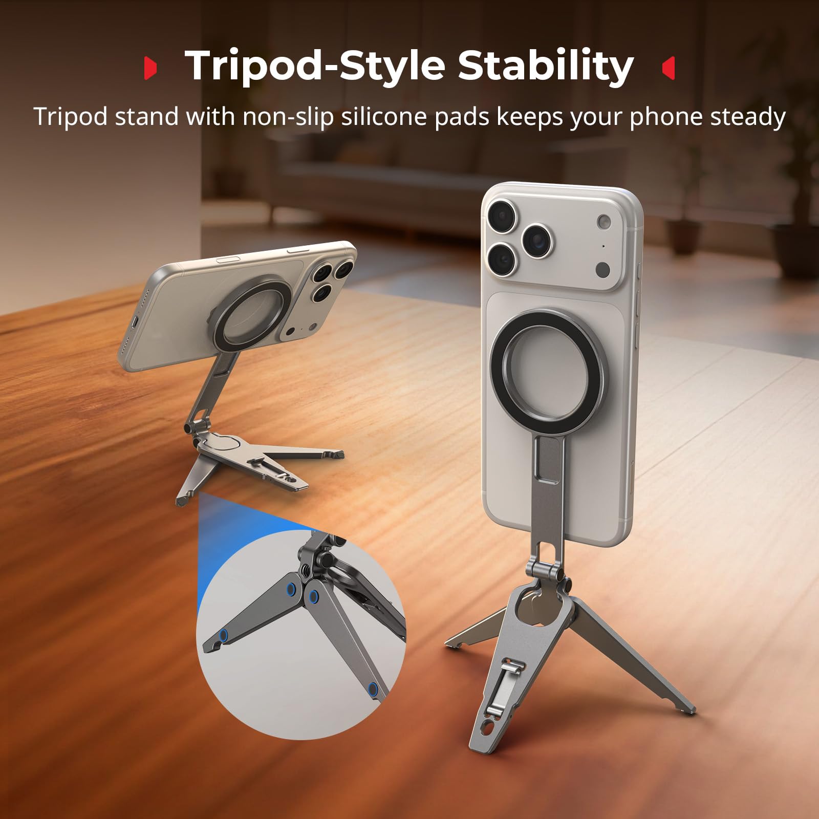 SMALLRIG Treppiede Magnetico Doppio per Telefono, Impugnatura in Metallo per Supporto Cellulare con Filettatura, Supporto Regolabile a 270°, Mini Treppiede Tascabile per iPhone 17/16/15/14/13 -5649